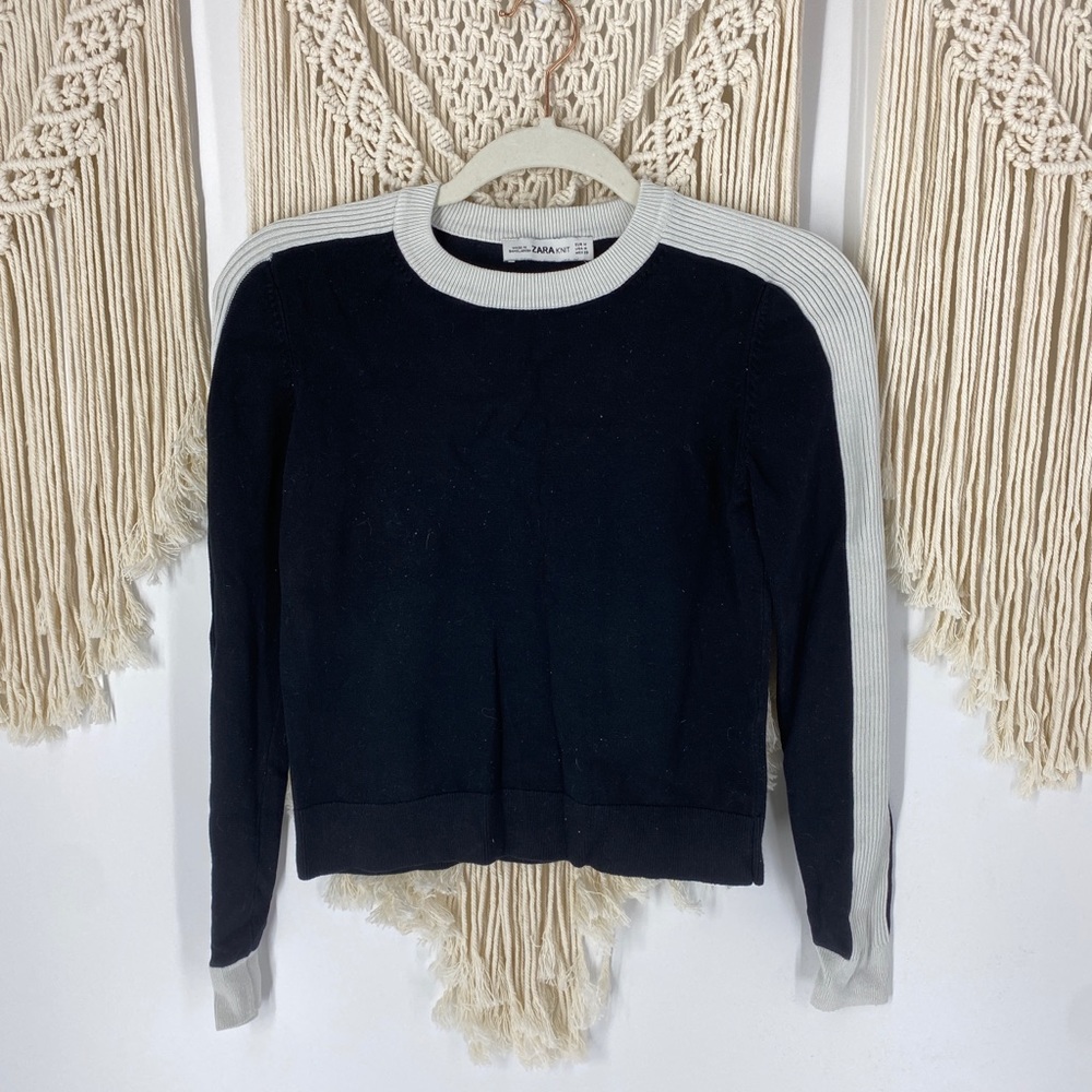 Zara Black and Gray Crew Neck Sweater